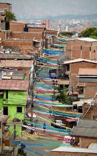 High angle view of buildings in city