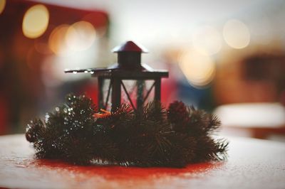 Close-up of christmas decoration on table