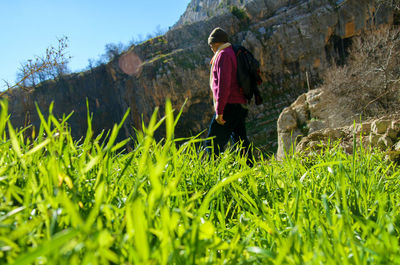 People on grassy field