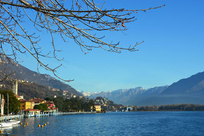 Scenic view of mountains against clear blue sky