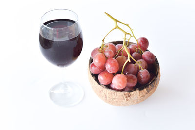 Close-up of fruits on table against white background