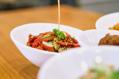 Close-up of meal served on table