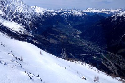 Scenic view of snowcapped mountains against sky