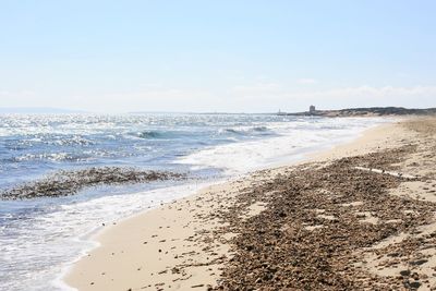 Scenic view of beach against clear sky