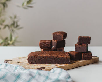 Close-up of chocolate cake on table