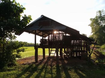 Gazebo by building against sky