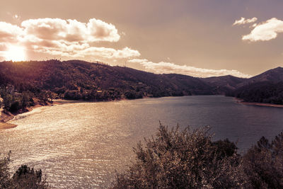 Scenic view of lake against sky during sunset