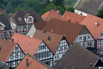 High angle view of buildings in city