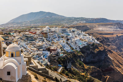 High angle view of townscape and church