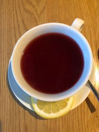 High angle view of tea on table