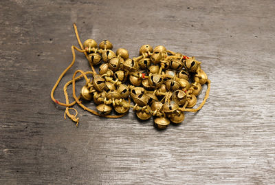 High angle view of mushrooms on table