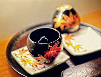 High angle view of ice cream in bowl on table