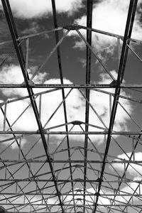 Low angle view of chainlink fence against sky