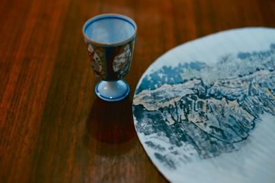 High angle view of drink on table