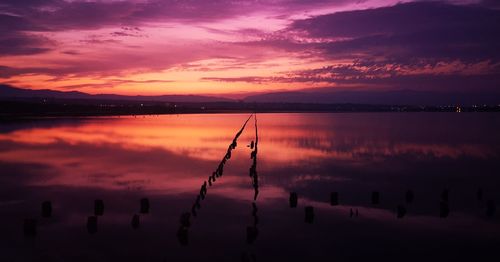 Scenic view of lake against sky during sunset