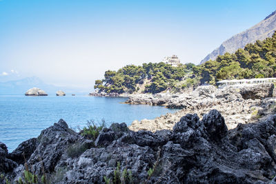 Scenic view of sea against clear sky