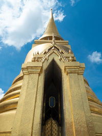 Low angle view of temple building against sky