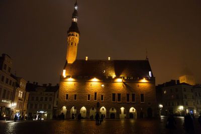 Illuminated buildings at night