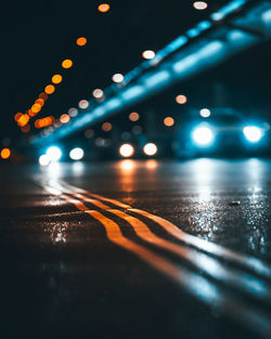 Surface level of illuminated street lights at night