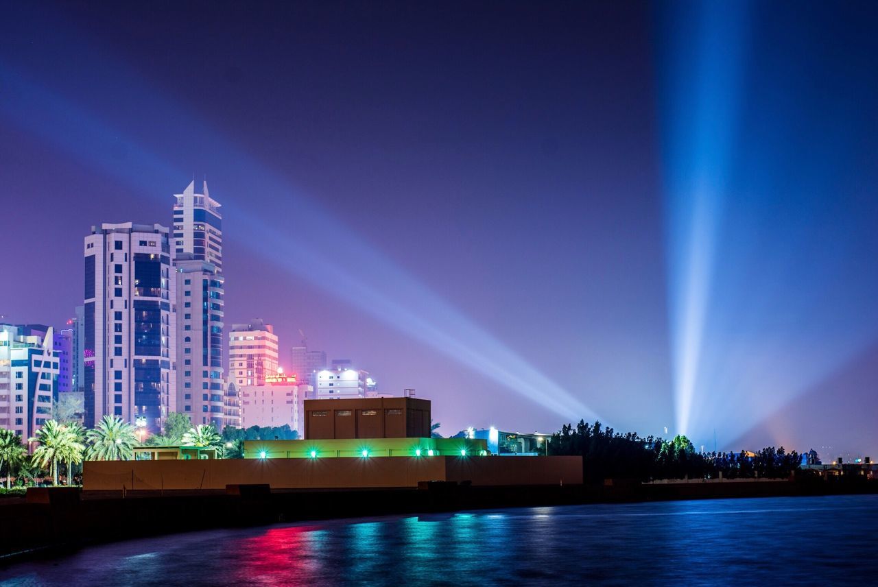 night, illuminated, architecture, river, built structure, building exterior, business finance and industry, sky, city, no people, outdoors, water, urban skyline, skyscraper