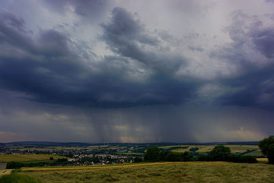 Scenic view of storm clouds over landscape