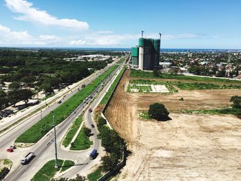 High angle view of cityscape against sky