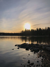 Scenic view of lake against sky during sunset