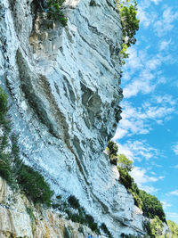 Low angle view of rock formation against sky