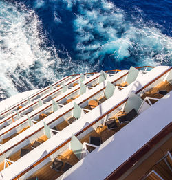 High angle view of boats in sea