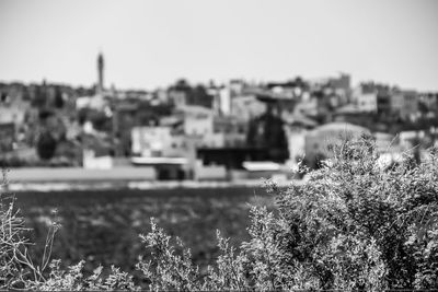 View of townscape against clear sky