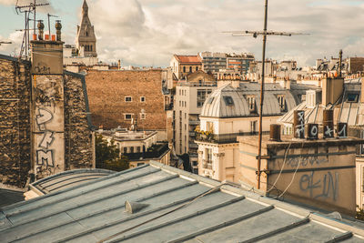 High angle view of buildings in city