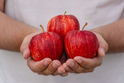 Close-up of hand holding strawberries