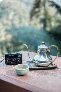 Close-up of tea cup on table