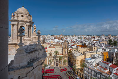 High angle view of buildings in city