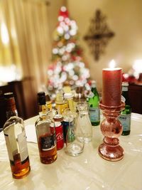 Close-up of bottles on table