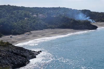 Scenic view of sea and mountains