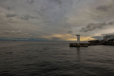 Scenic view of sea against sky at sunset