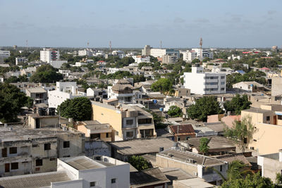 High angle view of townscape against sky