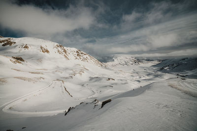Scenic view of snowcapped mountains against sky