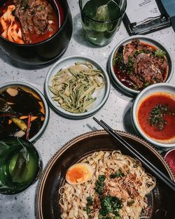 High angle view of food on table