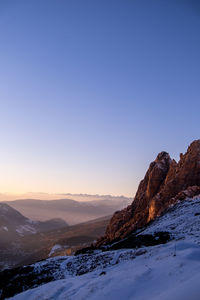 Scenic view of mountains against clear blue sky