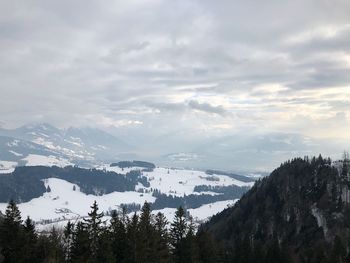 Scenic view of snowcapped mountains against sky