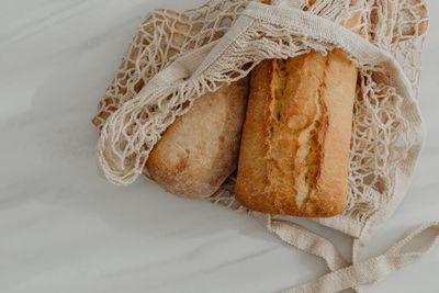 Close-up of bread on bed