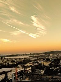 High angle view of townscape against sky during sunset