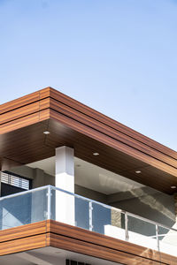 Low angle view of building against clear blue sky