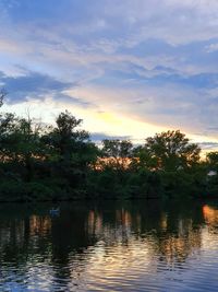 Scenic view of lake against sky at sunset