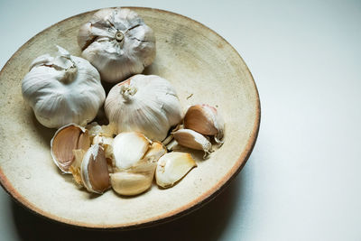 High angle view of eggs in container on table