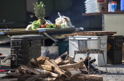 Heap of firewood by stove