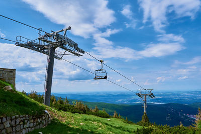 Mountains with open cable cars lift, karpacz, poland