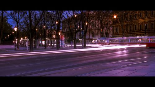 Light trails on city street at night